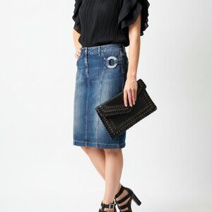 Roccobarocco Denim Skirt – Blue, Ring Detail, IT 44 / US 8